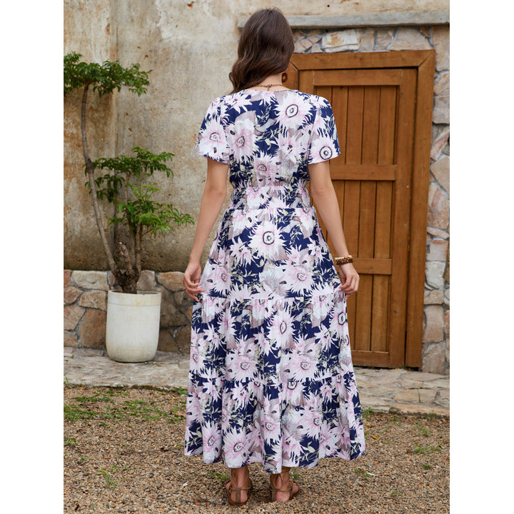 Damen Maxikleid mit geschlitztem Saum und floralem Design Drune