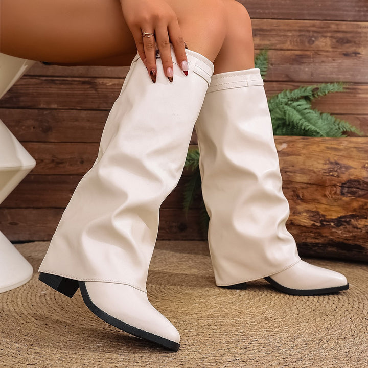 Damen Elegante, knöchelhohe Stiefeletten aus weichem Kunstleder mit modischem Falten-Design Drune