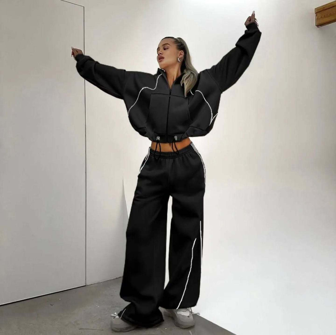 Damen nan weites Oversize-Trackset mit Reißverschluss-Kapuzenjacke und extraweiter Loungehose Drune