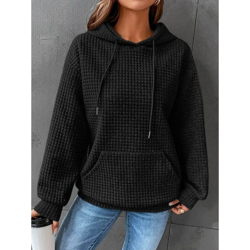 Damen Kuscheliger Waffelpullover mit Kapuze und Kängurutasche Drune