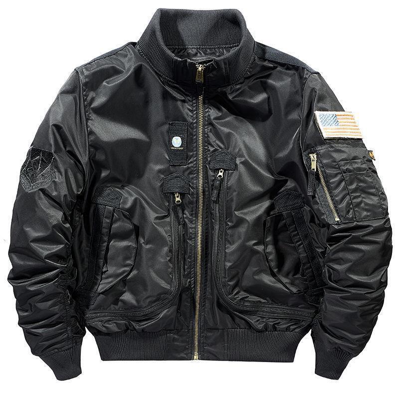 Herren nan windabweisende Pilot-Flightjacke mit modularen Fronttaschen, Ärmelorganizer und elastischem Bund Drune