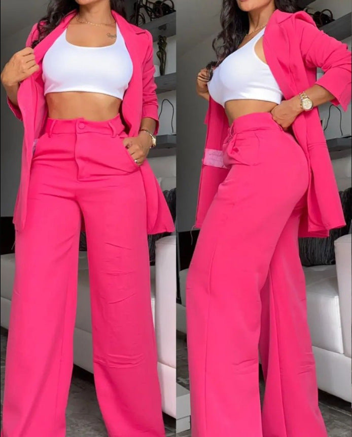 Damen Zweiteiliges Business-Anzug-Set mit weitem Bein und taillierter Jacke Drune