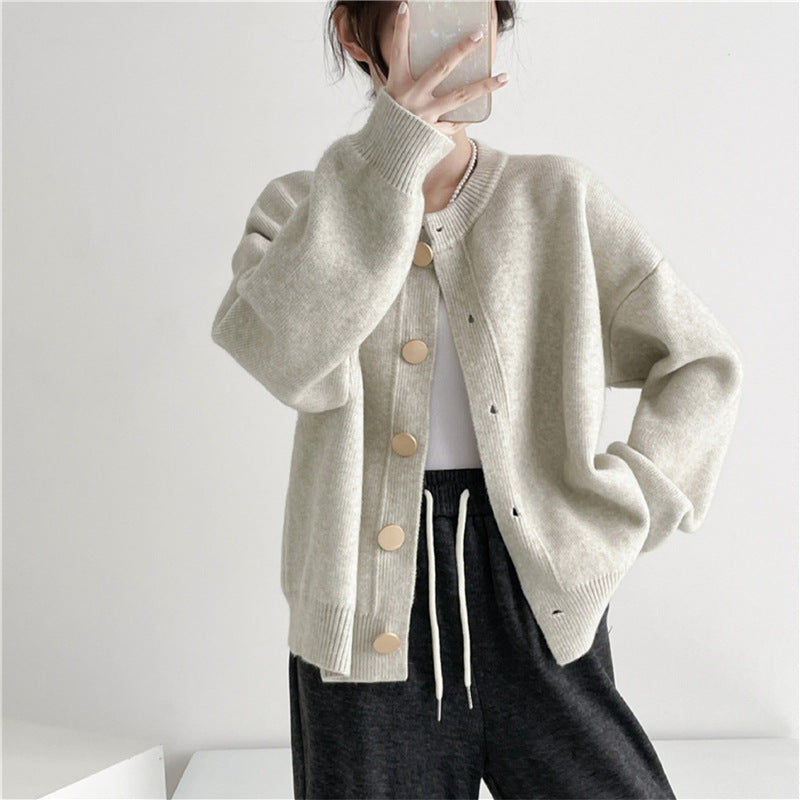 Damen Gemütlicher Strickcardigan mit Knopfdetails und lässigem Schnitt Drune