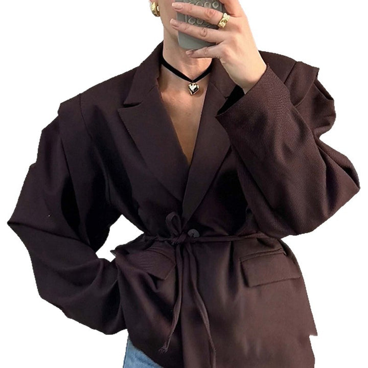 Damen nan taillierter Blumenblazer mit Bindegürtel und Reverskragen Drune