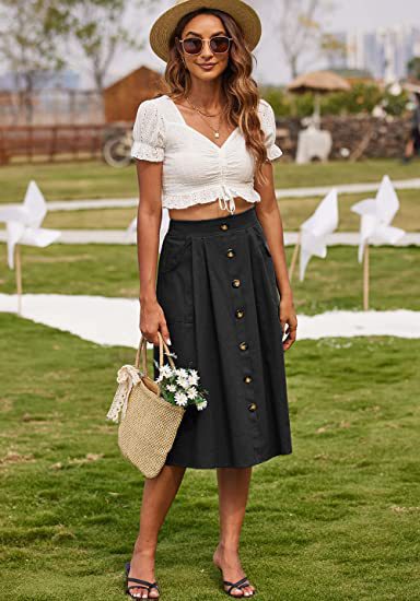Damen A-Linien-Rock mit Taschen und Knopfleiste Drune