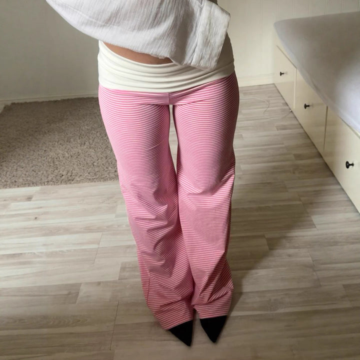 Damen Flared Hose mit feinen Streifen und hohem Bund Drune