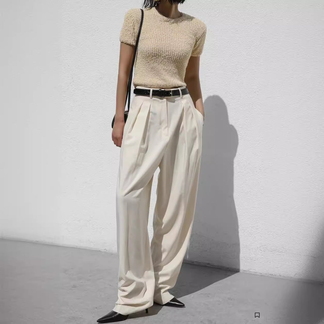 Damen elegante, weit geschnittene Anzughose mit hohen Bund Drune