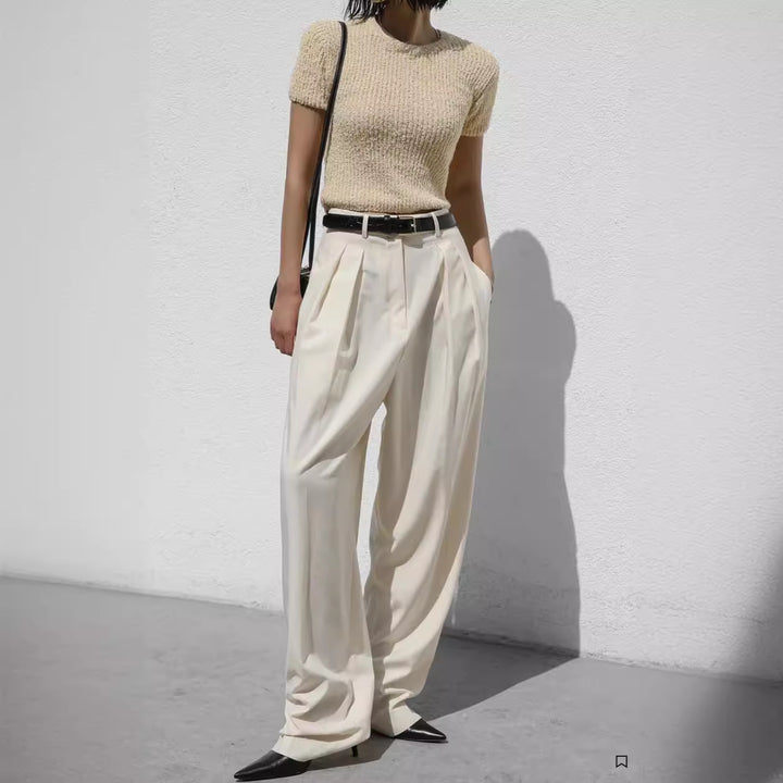 Damen elegante, weit geschnittene Anzughose mit hohen Bund Drune