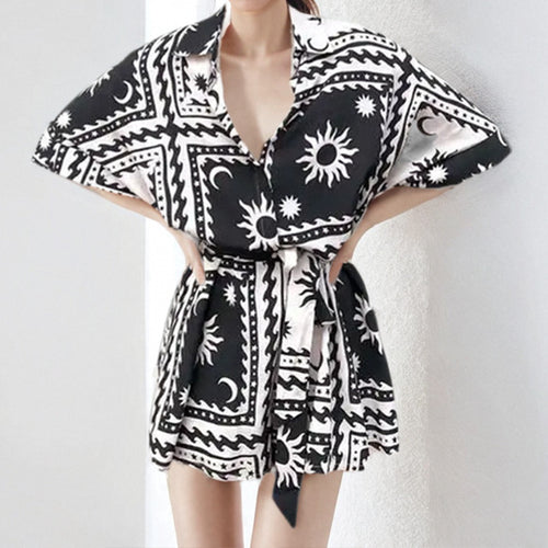 Damen Casual Hemd-Kleid mit großem Kragen und Bindegürtel Drune