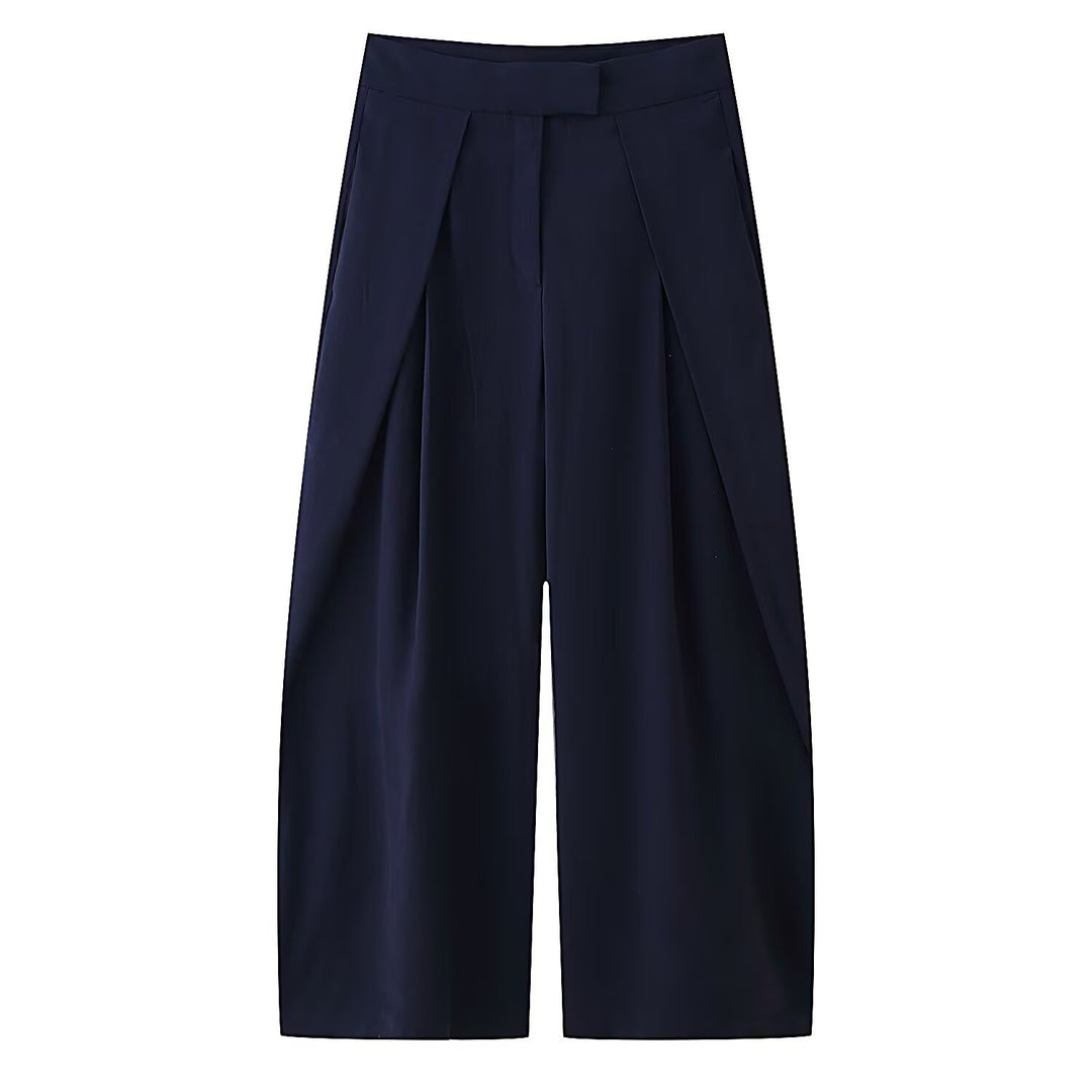 Damen weit geschnittene Culotte-Hose mit eleganten Falten und hohem Bund Drune