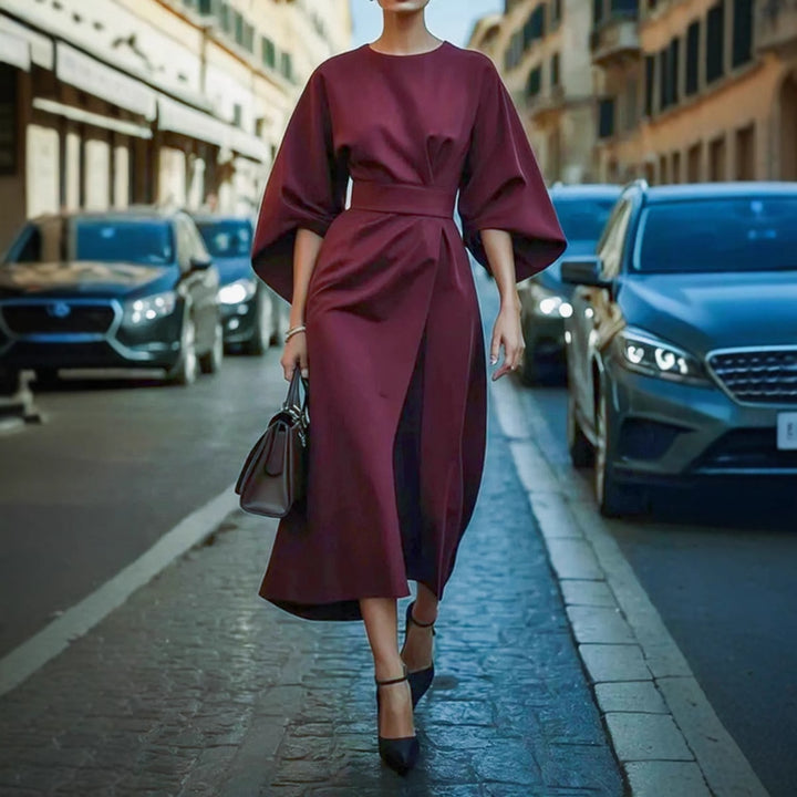 Damen Elegantes Maxikleid mit Puffärmeln und tailliertem Schnitt Drune
