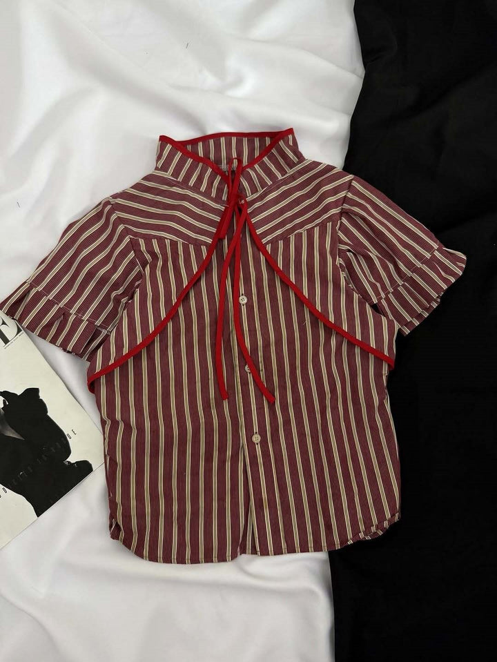 Damen Modische Bluse mit hochgeschlossenem Kragen und dekorativen Rüschen Drune