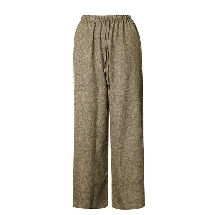 Damen Weite Leinenhose mit elastischem Bund und Kordelzug Drune