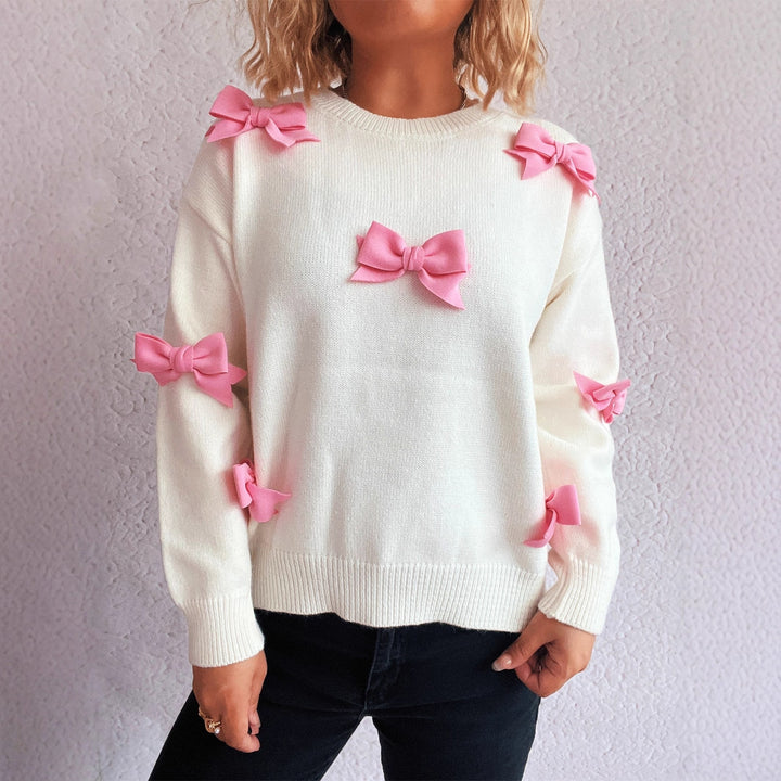 Damen Pullover mit verspielten Schleifenapplikationen Drune