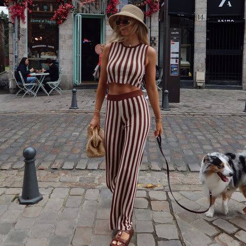 Damen lässiger Jumpsuit mit gestreiftem Design und hohem Bund Drune
