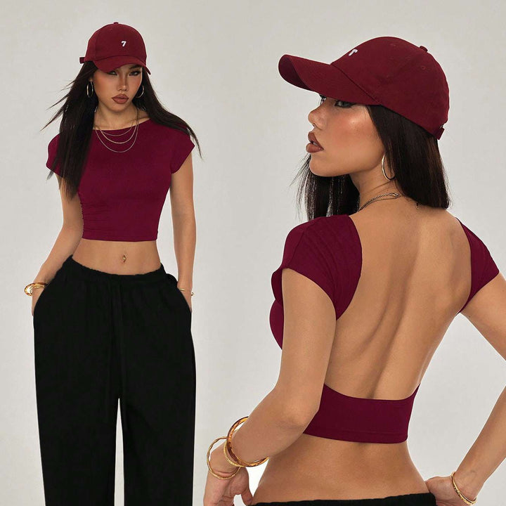 Damen Crop-Top mit breitem Ausschnitt und körperbetontem Schnitt Drune
