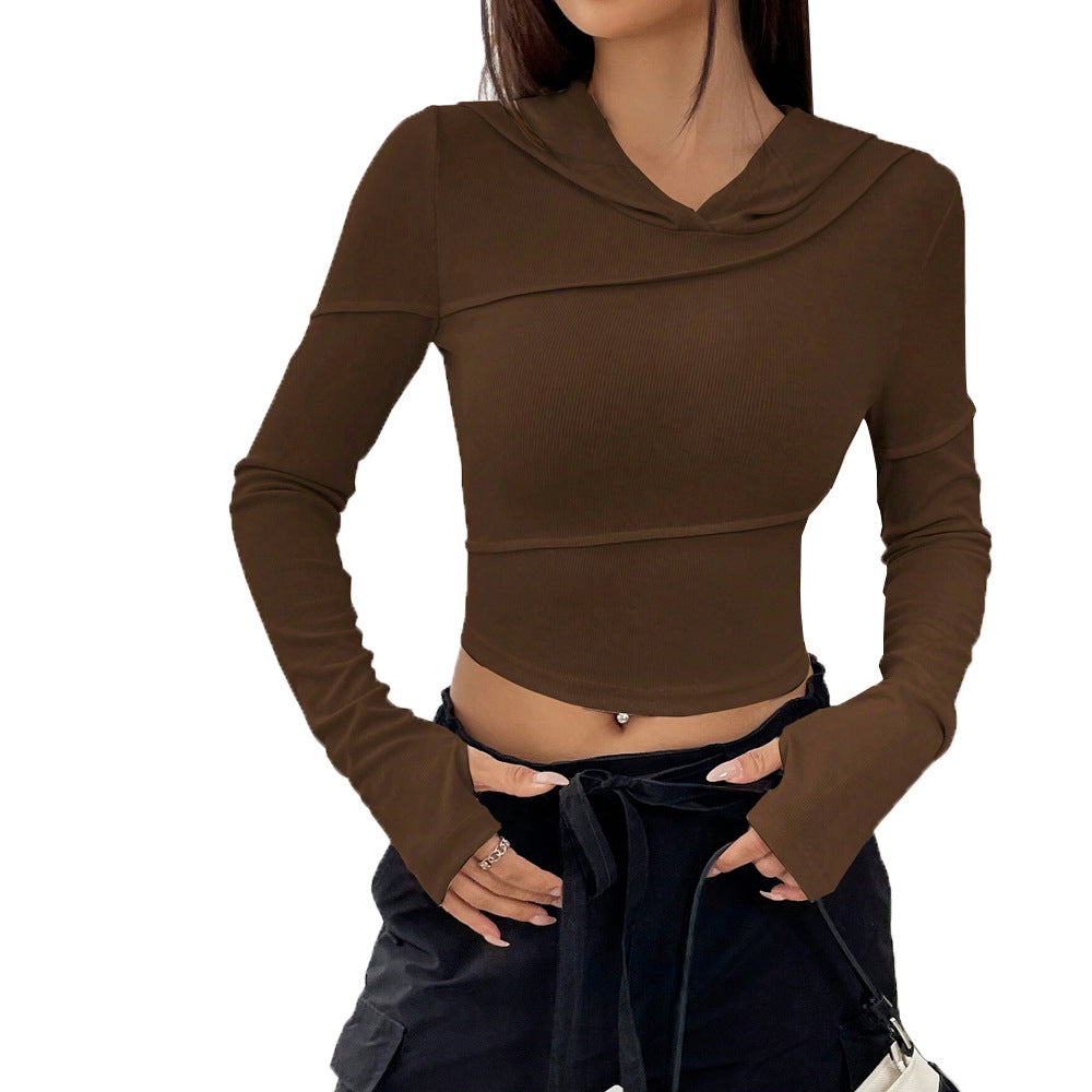 Damen Crop-Top mit elegantem Kapuzen-Design und langem Arm Drune