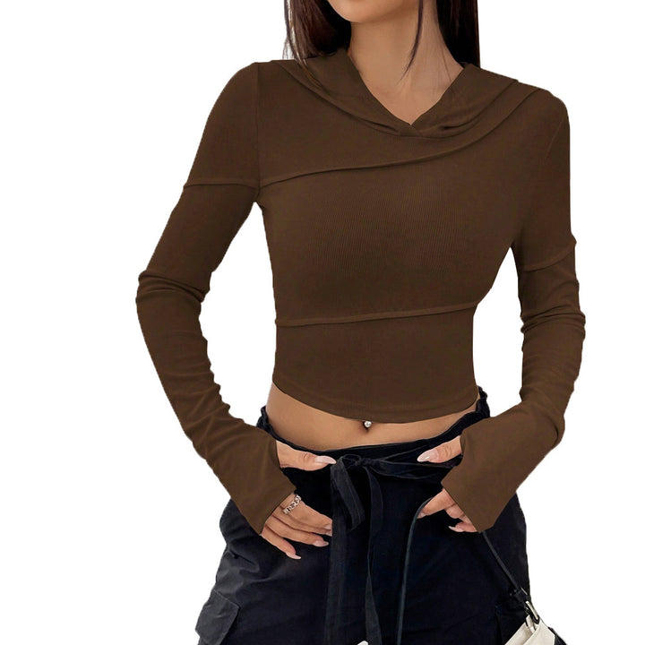Damen Crop-Top mit elegantem Kapuzen-Design und langem Arm Drune