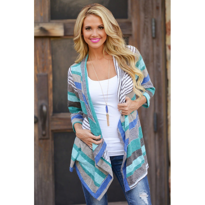 Damen Strick-Cardigan mit lässigem Schnitt und buntem Streifenmuster Drune