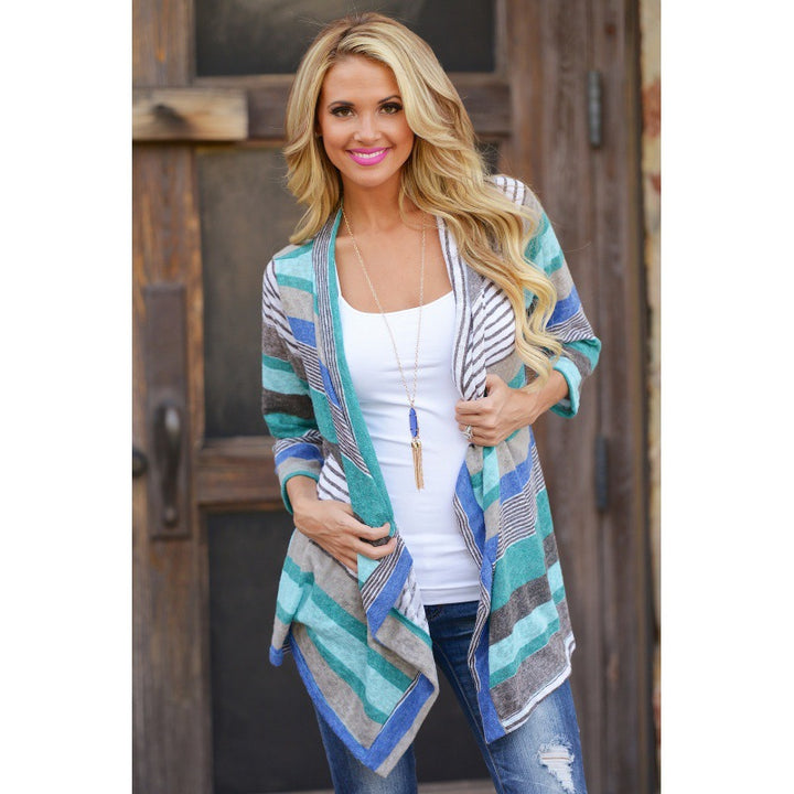 Damen Strick-Cardigan mit lässigem Schnitt und buntem Streifenmuster Drune