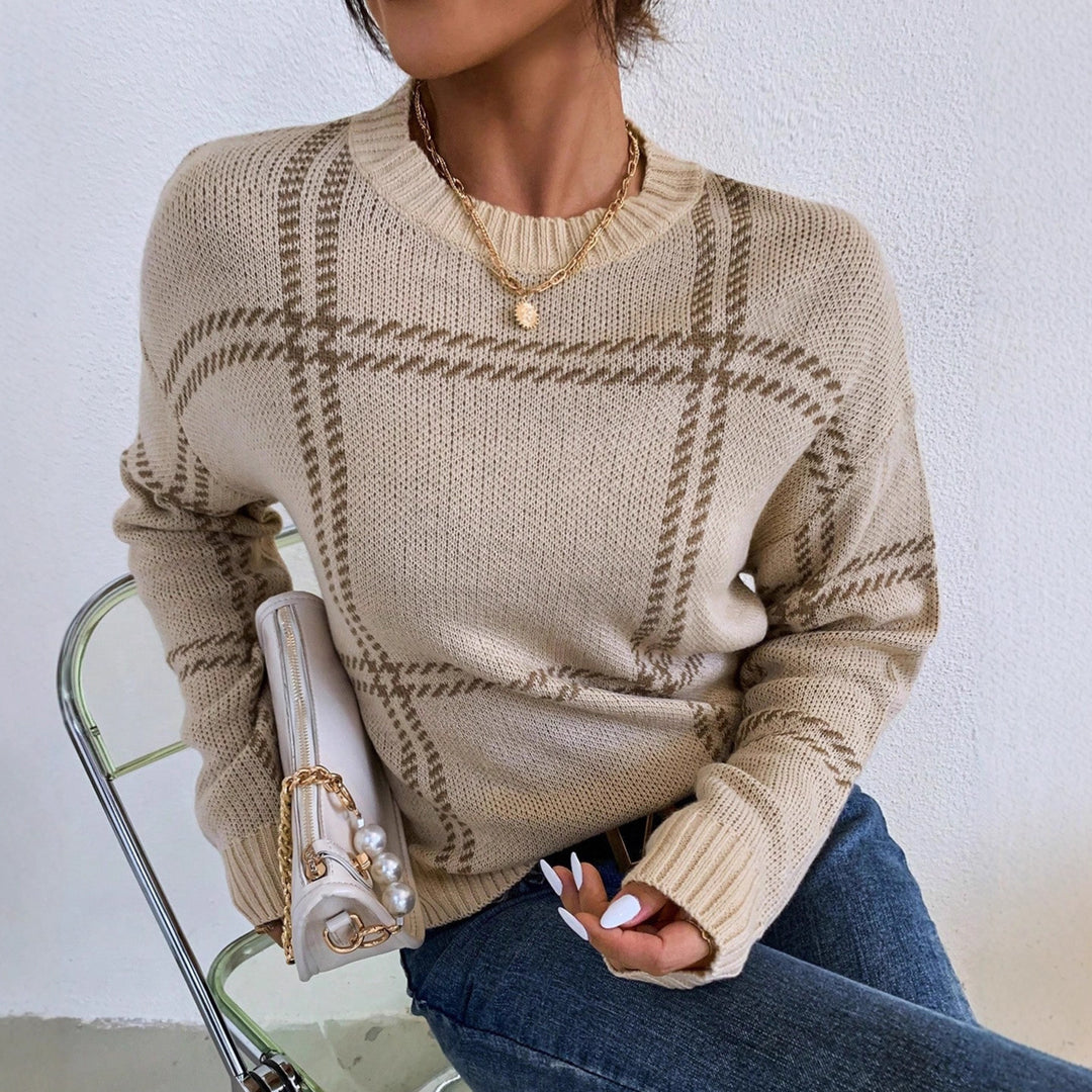 Damen Karierter Strickpullover Drune