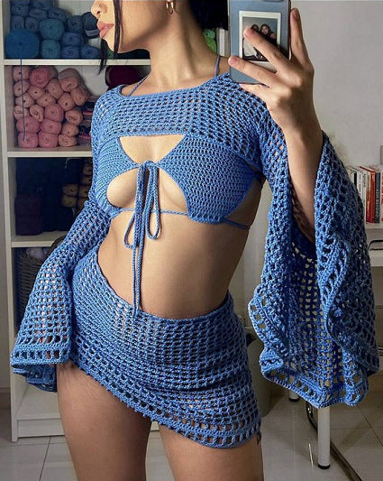 Damen gehäkeltes Strandoutfit mit verspielten Rüschendetails Drune