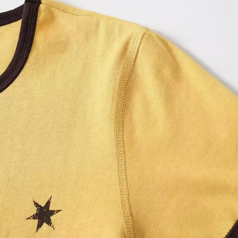 Damen Vintage T-Shirt mit Rundhalsausschnitt und auffälligem Grafikdruck Drune