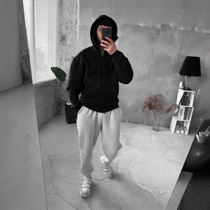 Damen Oversized Kapuzenjacke mit Reißverschluss und Kängurutaschen Drune