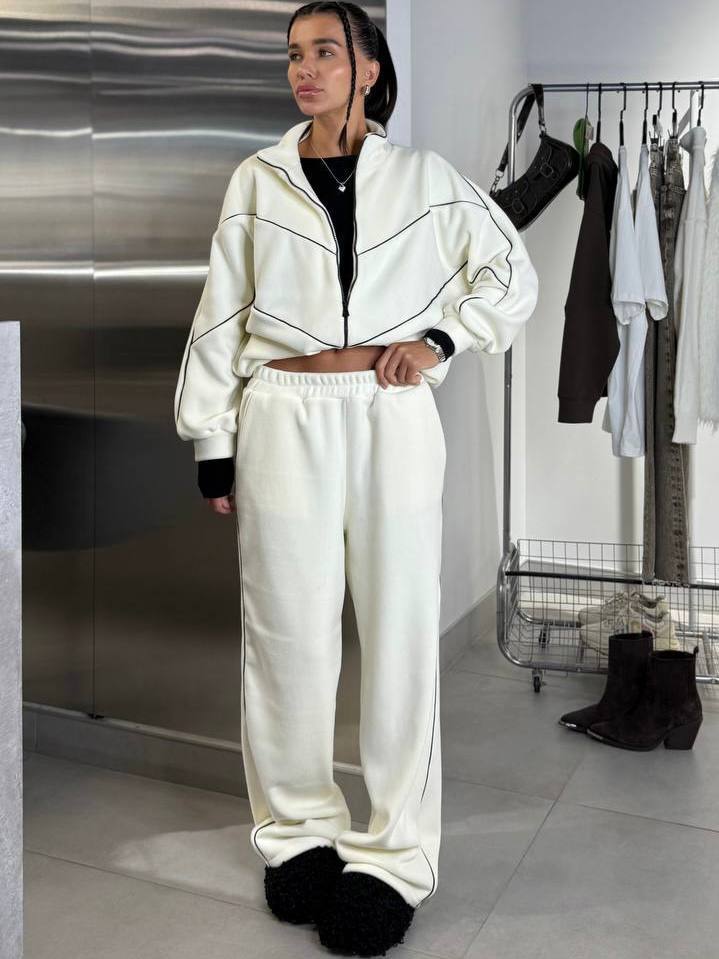 Damen sportliches Oversized-Set mit hohem Kragen und elastischen Bündchen Drune