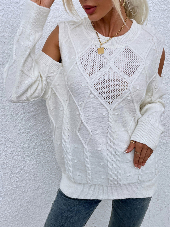 Damen Strickpullover mit modischem Lochmuster und Zopfdetails Drune