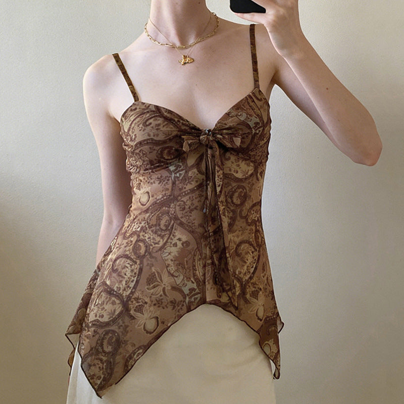 Damen luftiges und elegantes Spaghetti-Trägertop mit floralem Muster Drune