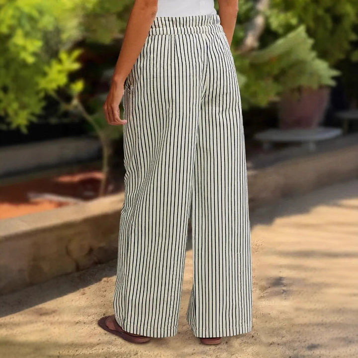 Damen Weite Leinenhose mit Streifenmuster und verstellbarem Bund Drune