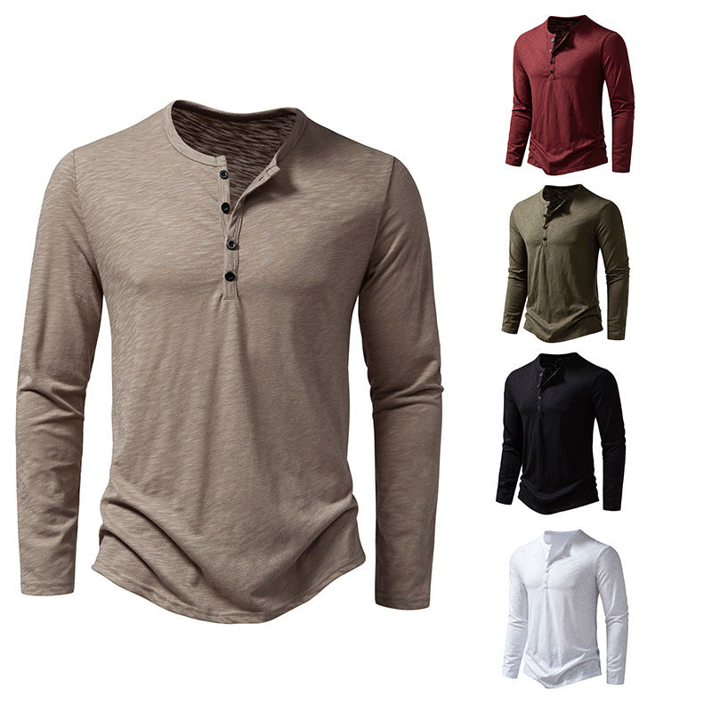 Herren Langarm-T-Shirt mit Knopfleiste und modischem Stehkragen Drune