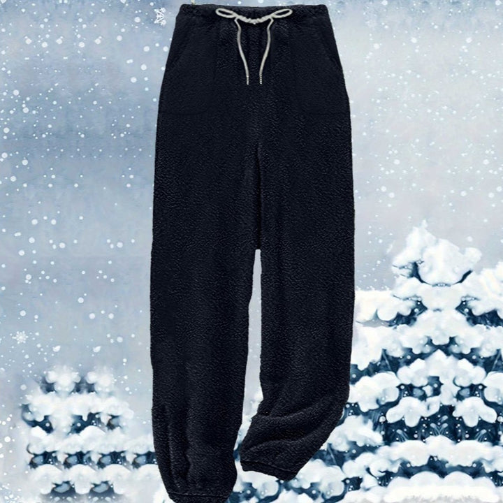 Damen nan kuschelige Sherpa-Fleece Loungehose mit Kordelzug, hoher Taille und elastischen Bündchen Drune