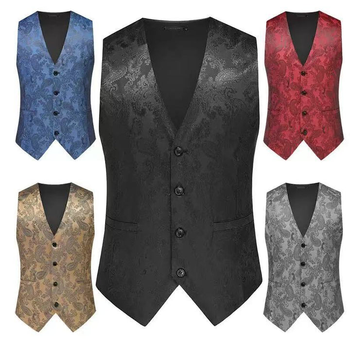 Herren nan feine Jacquard-Anzugweste mit V-Ausschnitt, Zierknöpfen und schmaler Silhouette Drune