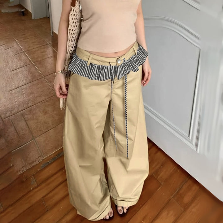 Damen Weite Freizeithose mit Rüschendetails und verstellbarem Bund Drune