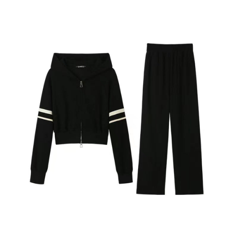 Damen Sportliches Hoodie- und Jogginghosen-Set mit sportivem Reißverschluss und weitem Schnitt Drune