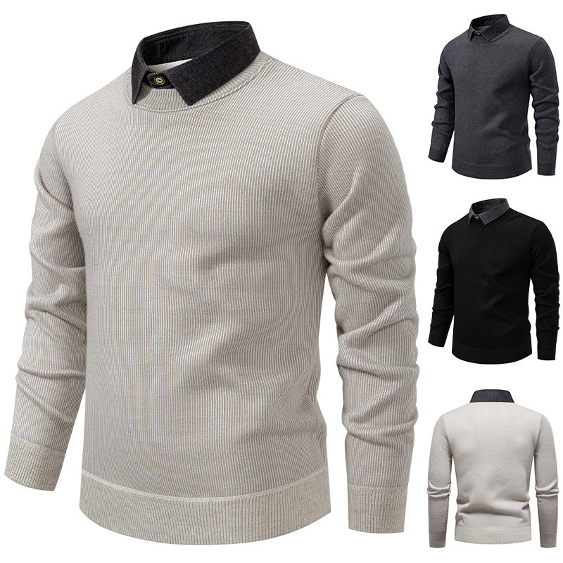 Drune | Herren Strickpullover mit Kontrastkragen