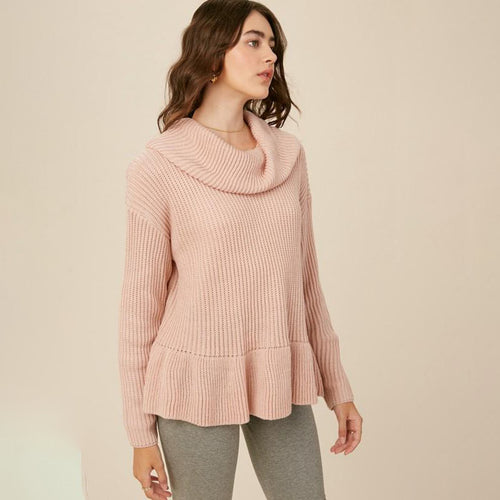 Damen Gemütlicher Strickpullover mit weitem Kragen und voluminösem Saum Drune