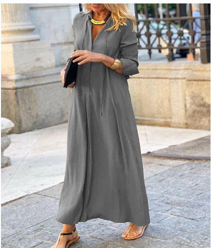 Damen Luftiges Maxikleid mit eleganter Knopfdetail Drune