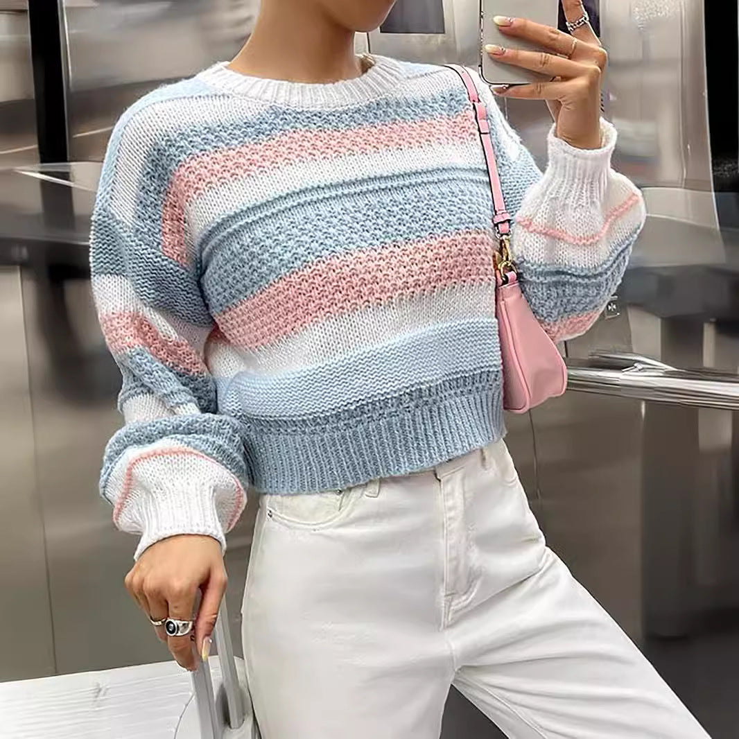 Damen Modischer Pullover mit einzigartiger Streifenstruktur und lässigem Schnitt Drune