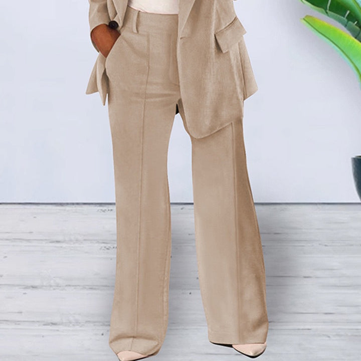 Damen nan bürotaugendes Hosenanzug Set mit weiter Hose und tailliertem Blazer Drune