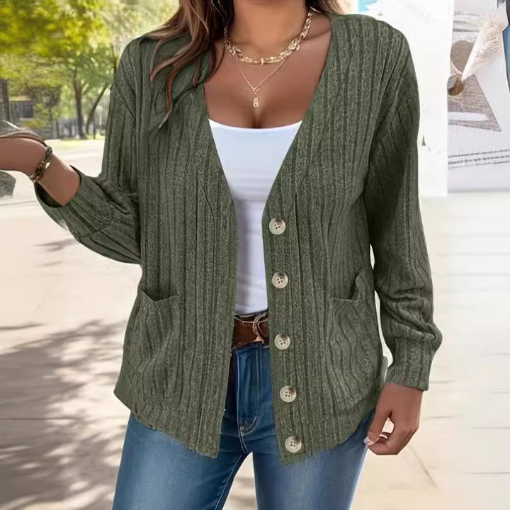 Damen Strickjacke mit Knopfleiste und seitlichen Taschen Drune