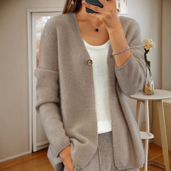 Damen nan strukturierter Strickcardigan mit V-Ausschnitt und verdeckter Knopfleiste Drune