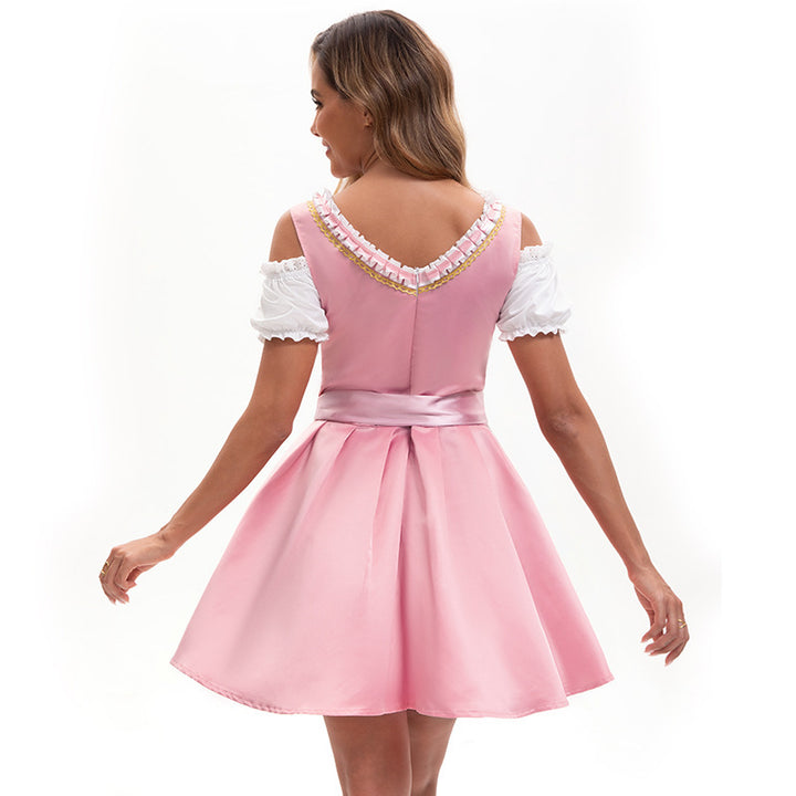 Damen nan traditionelles Dirndlkleid mit bestickter Spitzen-Schürze und Carmen-Ärmeln Drune