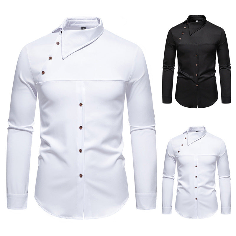 Herren modisches Hemd mit asymmetrischem Kragen und stilvollen Knopfdetails Drune