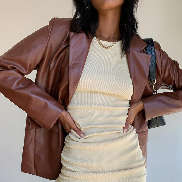 Drune | Oversized PU Leder Blazer - Schick & Kanten - Knopfverschluss - Herbst & Frühling Oberbekleidung