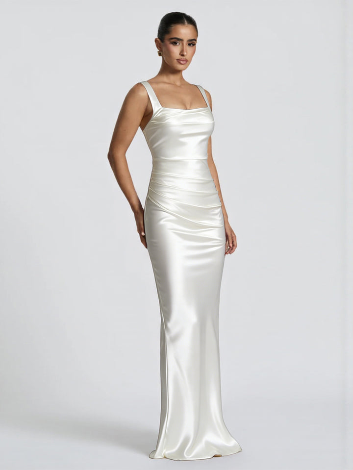 Damen Elegantes Satin-Maxi-Kleid mit figurschmeichelndem Design Drune