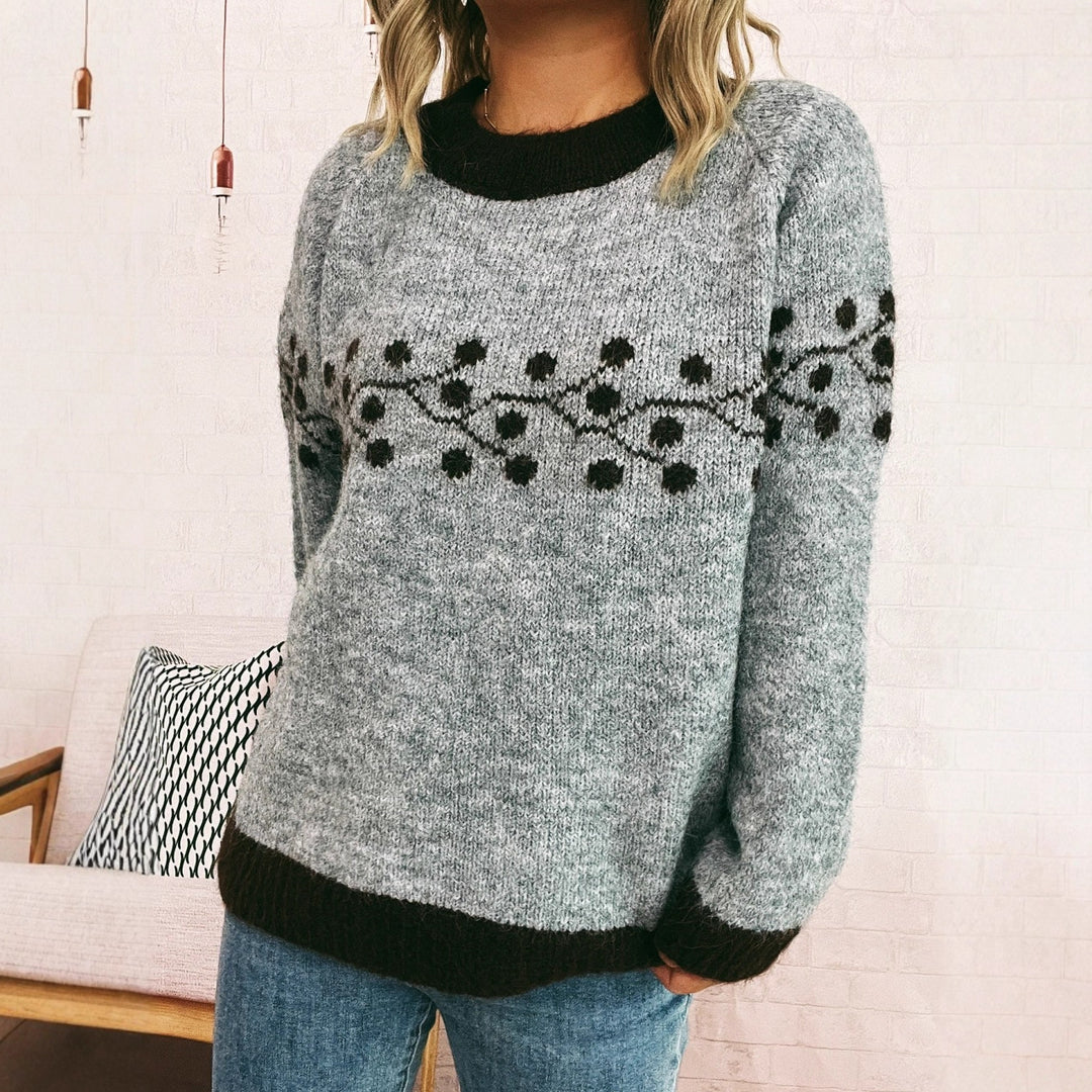 Damen Strickpullover mit floralem Muster und weichem Material Drune
