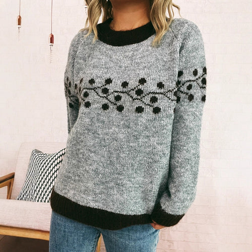 Damen Strickpullover mit floralem Muster und weichem Material Drune